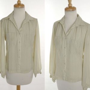 70s Vintage Striped Secretary Blouse Ivory Medium